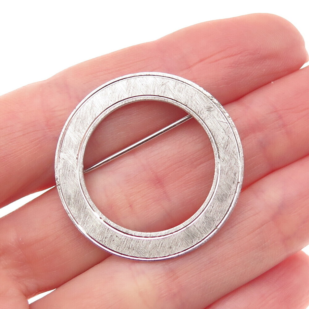 BEAU 925 Sterling Silver Vintage Brushed Circle of Life Pin Brooch